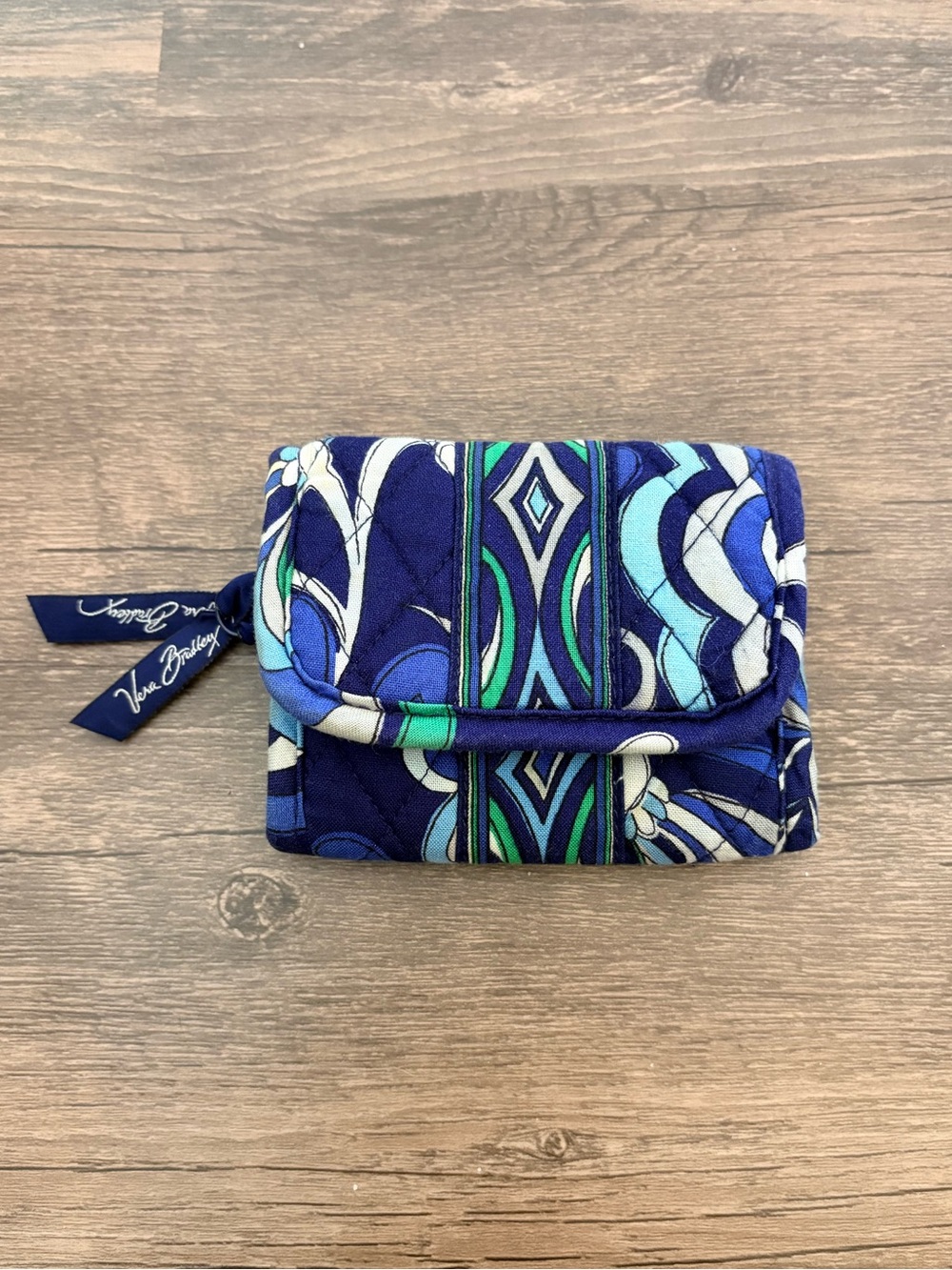 Vera Bradley Navy, Teal & White Quilted Fold Wallet